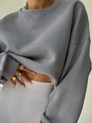 Letter Print Split-Joint Long Sleeves Loose Round-Neck Sweatershirt
