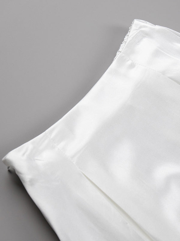 Elasticity Pleated Solid Color A-line High Waisted Skirts