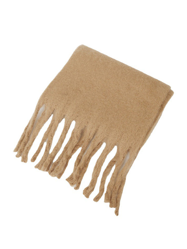 Keep Warm Solid Color Tasseled Thick Scarf