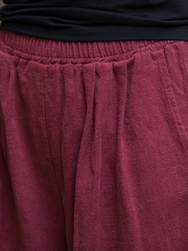 Elasticity Solid Color Wide Leg Trousers Pants