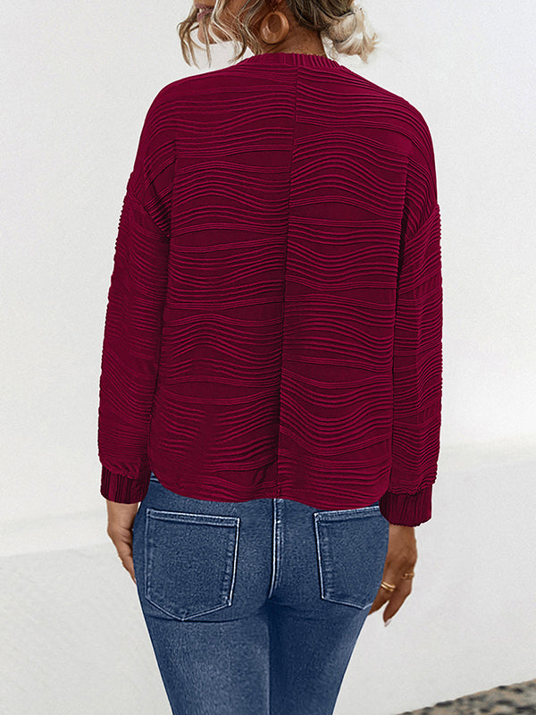 Solid Color Long Sleeves Loose Round-Neck T-Shirts