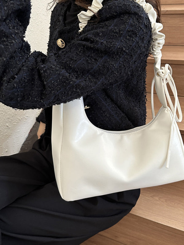 Geometric Pleated Solid Color Zipper Shoulder Bags Handbags