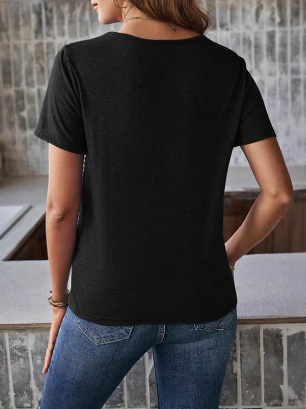Split-Joint Striped Loose Short Sleeves Round-Neck T-Shirts Tops