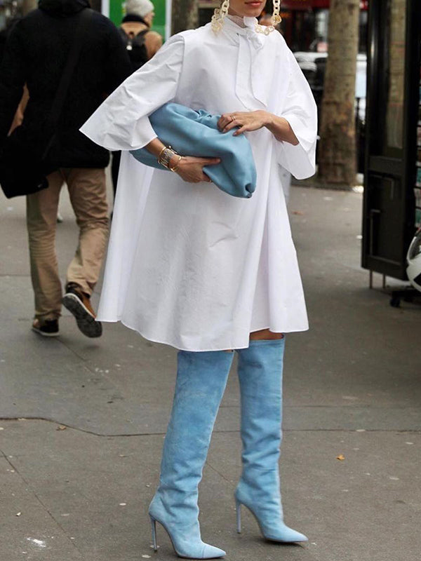 Buttoned Solid Color Tied Loose Three-Quarter Sleeves Lapel Blouses&Shirts Tops