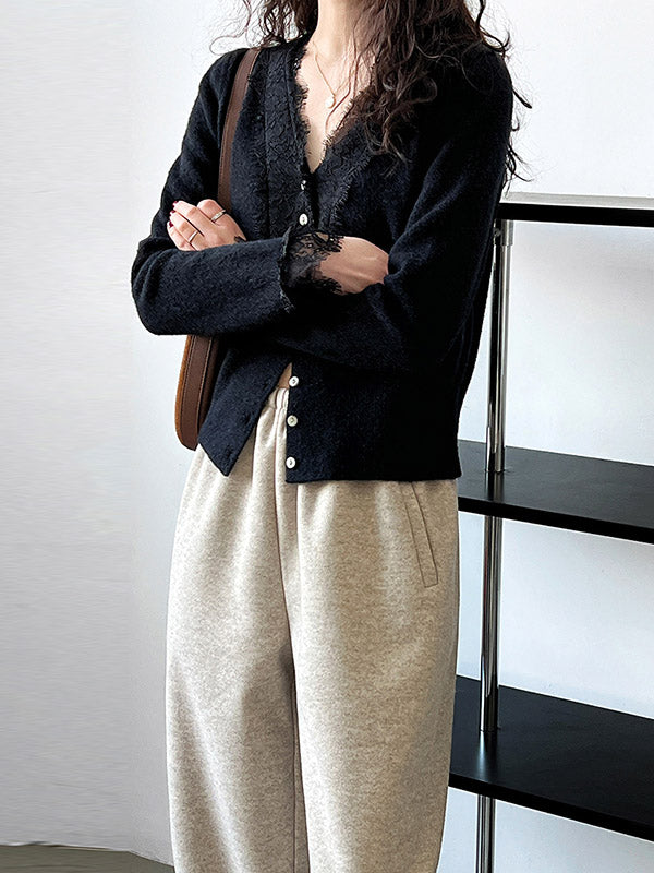 Buttoned Split-Joint Long Sleeves V-Neck Cardigan Tops