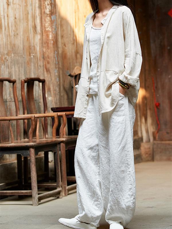 Soft Beige Ramie Cotton Blouse Outwear