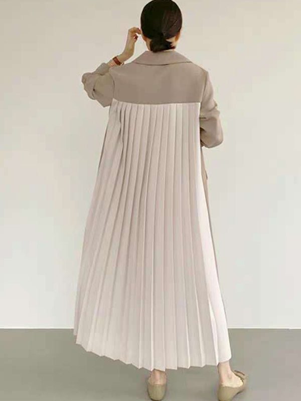 Original Chic Pleated Notched Collar Blazer Midi Dress