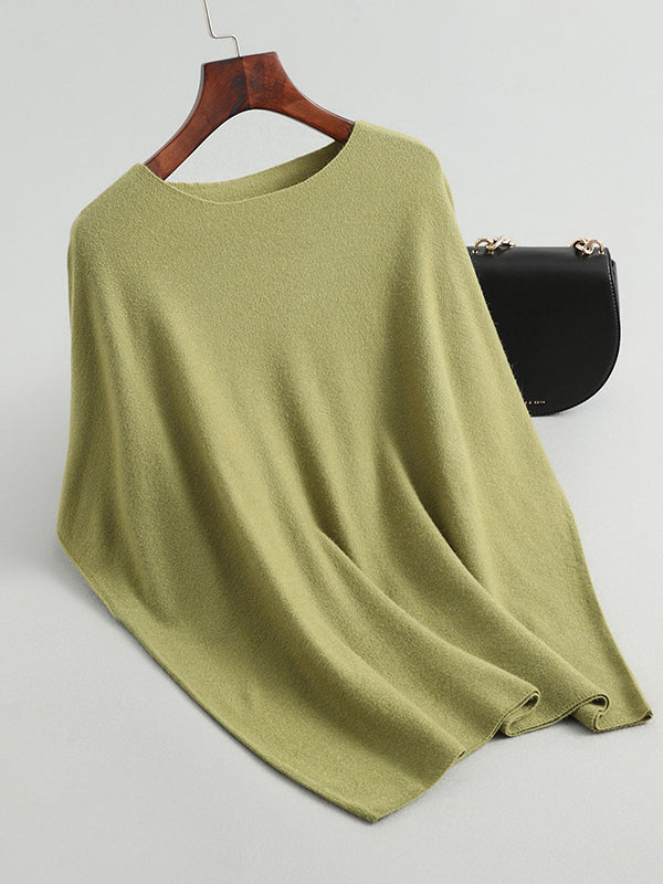 Solid Color Half Sleeves Loose Off-The-Shoulder Sweater Tops Pullovers Knitwear