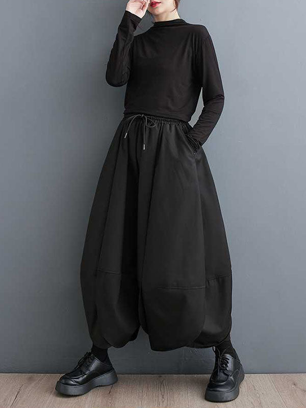 Drawstring Pleated Solid Color High Waisted Loose Trousers Pants