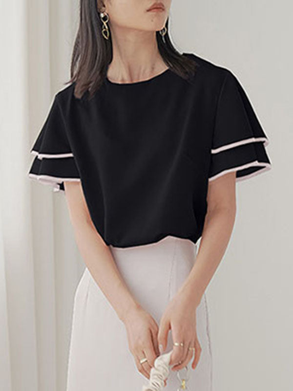 Falbala Tiered Short Sleeves Round-Neck T-Shirts Tops