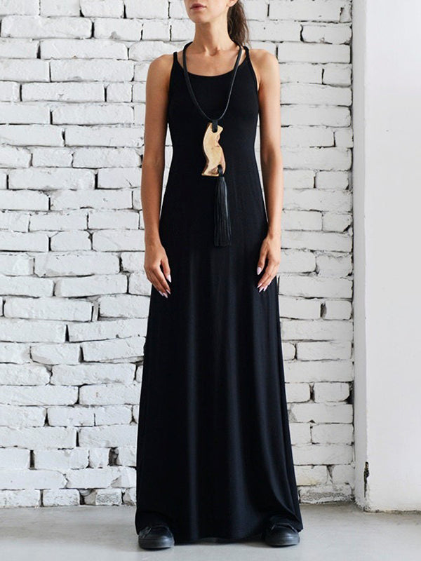 Loose Sleeveless Backless Solid Color Spaghetti-Neck Maxi Dresses