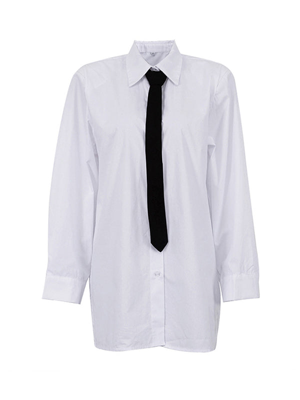 Solid Color Split-Joint Long Sleeves Loose Lapel Blouses