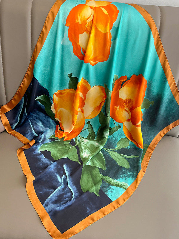Floral Printed Square Scarfs&Hats