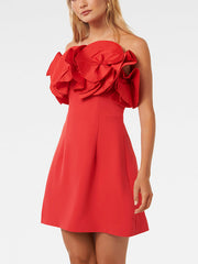 Solid Color Split-Joint Three-Dimensional Flower Zipper A-Line Sleeveless Tube Mini Dresses