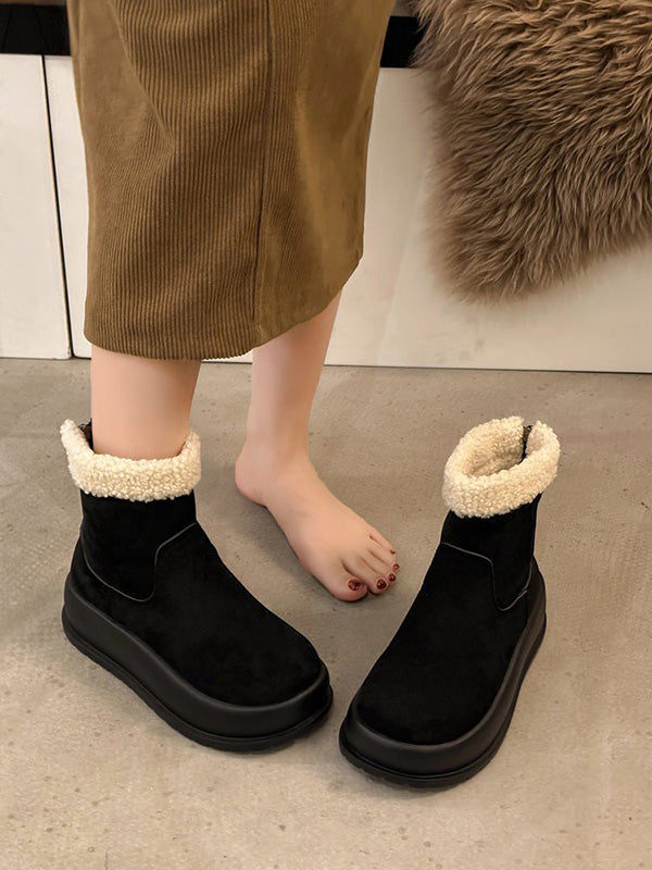 Round-Toe Split-Joint Velvet Platform Shoes Boots