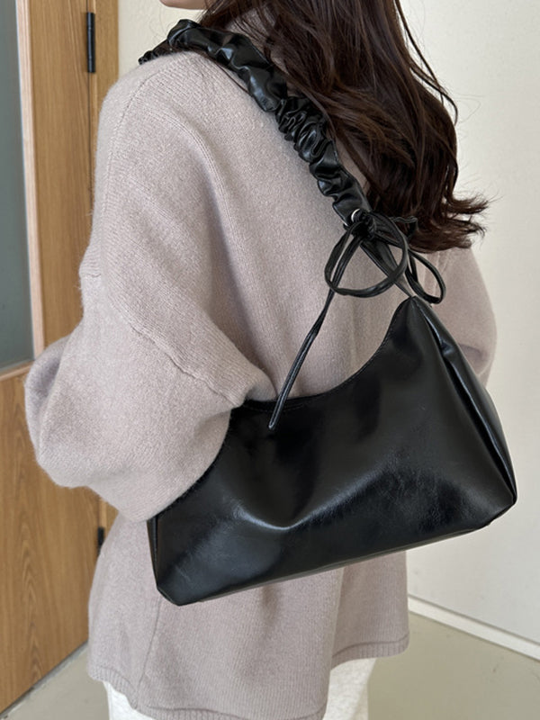 Geometric Pleated Solid Color Zipper Shoulder Bags Handbags