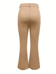Buttoned Solid Color Split-Joint Split-side High Waisted Wide Leg Trousers Suit Pants Pants