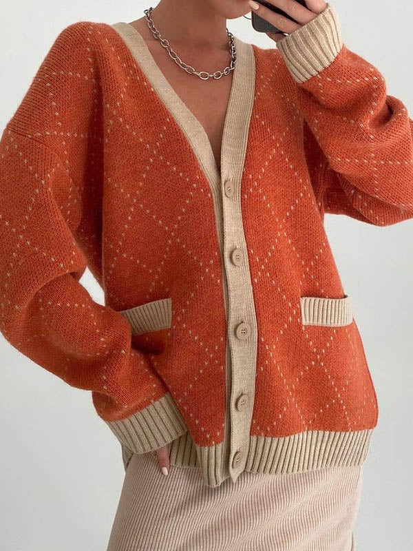 Original 3 Colors Buttoned V-Neck Long Sleeves Cardigan Top