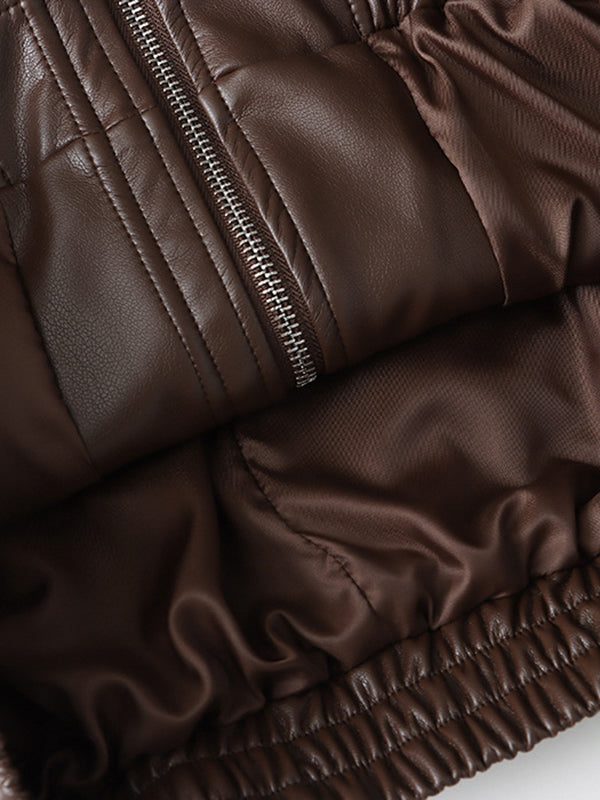 Solid Color Split-Joint Zipper Long Sleeves Loose Lapel Jackets&Coats