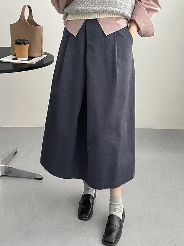 Pleated Solid Color High Waisted Loose Skirts