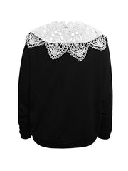 Hollow Split-Joint Long Sleeves Loose Round-neck Blouses&shirts Tops