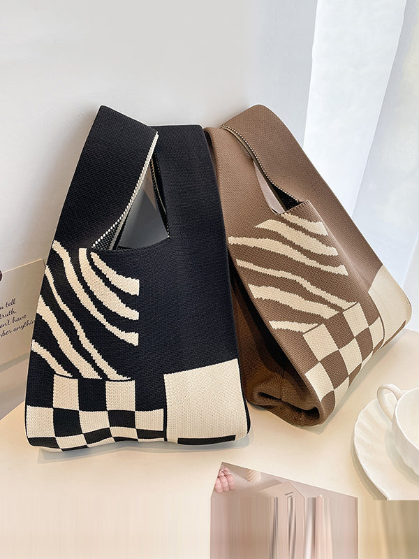 Checkerboard Striped Woven Handbag Bags