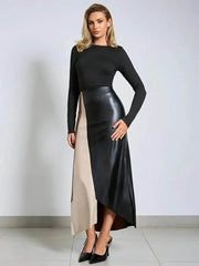 Asymmetric Contrast Color Split-Joint Split-Side Irregularity Skinny Skirts Bottoms