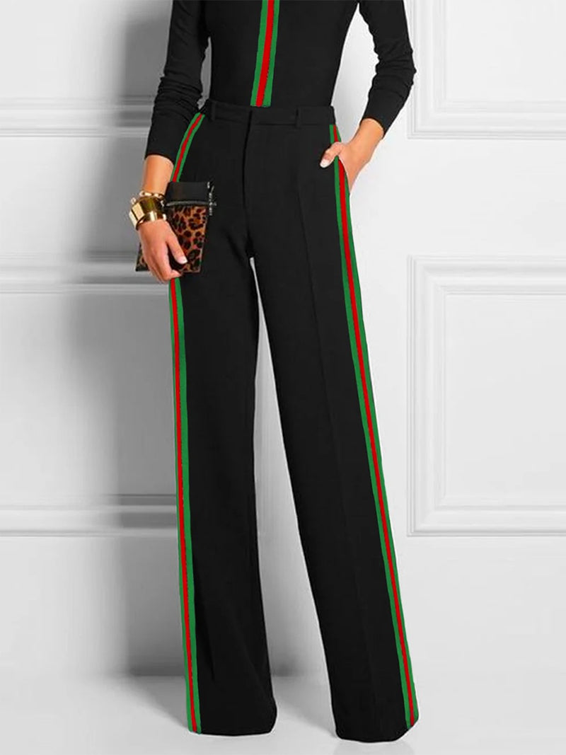 Contrast Color Striped Long Sleeves Skinny Trousers Pants Casual Pants Bottoms