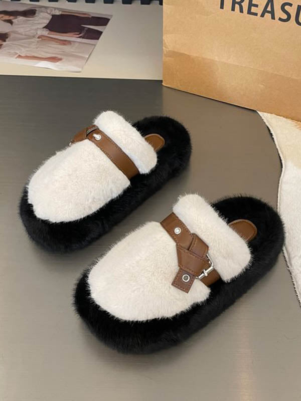 Buckle Round-Toe Split-Joint Slippers Platform Shoes