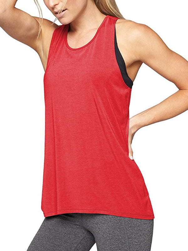 Sports Solid Color Yoga Wear Round-Neck Vest