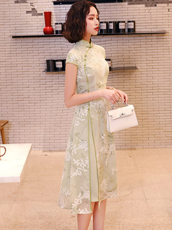 Original Applique Stand Collar Long Cheongsams