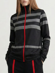 Long Sleeves Loose Striped High Neck T-Shirts Tops