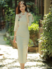 Vintage Split-Side Jacquard Long Cheongsam