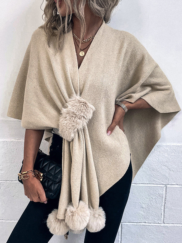 Casual Solid Color Hairball Shawl&Scarf