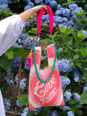 Chains Contrast Color Heart Print Woven Handbags Bags