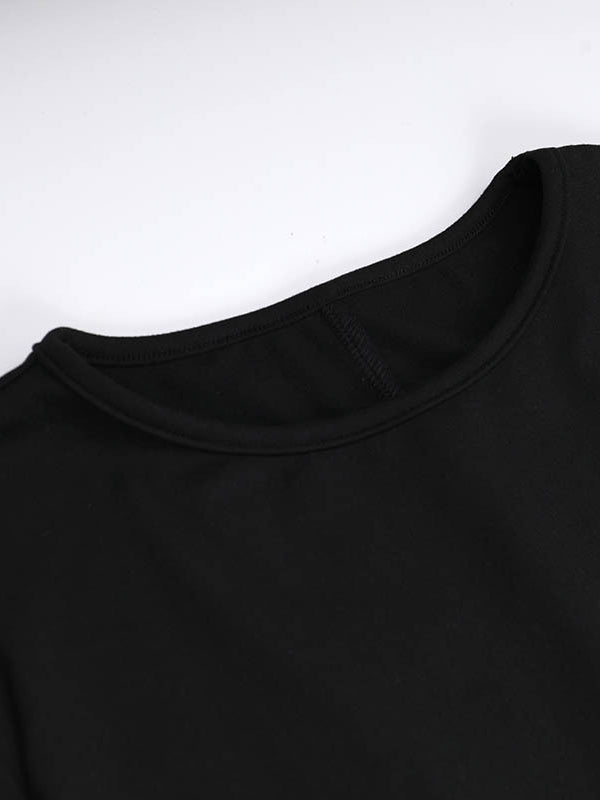 Asymmetric Solid Color Split-Joint Split-Side Long Sleeves Loose Round-Neck Maxi Dresses