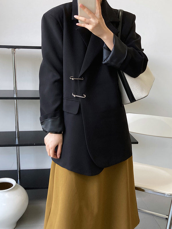 Urban Long Sleeves Loose Solid Color Pin Lapel Collar Suit Outerwear