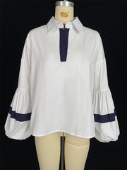 Loose Puff Sleeves Split-Joint Lapel Blouses&Shirts Tops