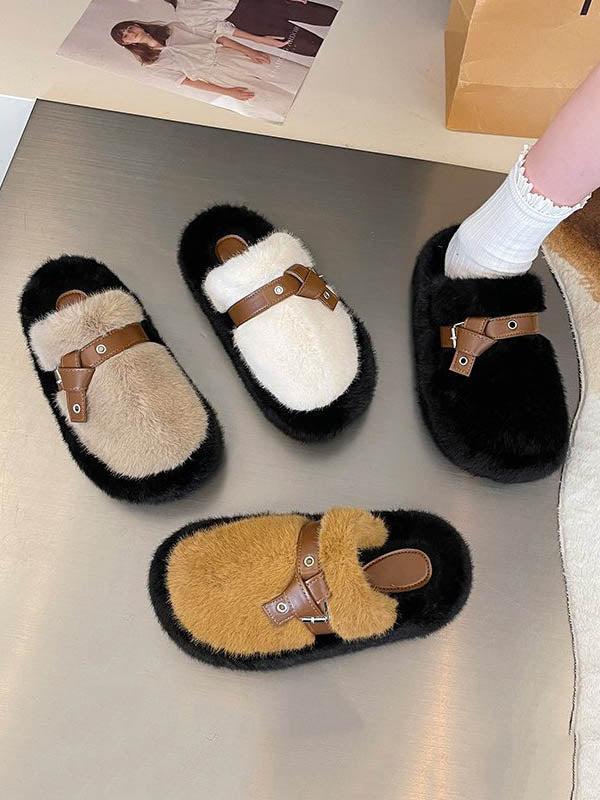 Buckle Round-Toe Split-Joint Slippers Platform Shoes