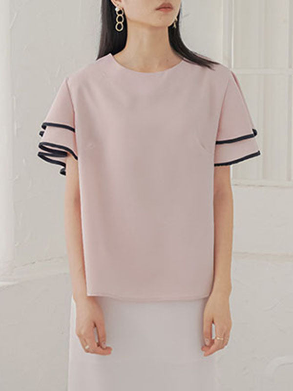 Falbala Tiered Short Sleeves Round-Neck T-Shirts Tops