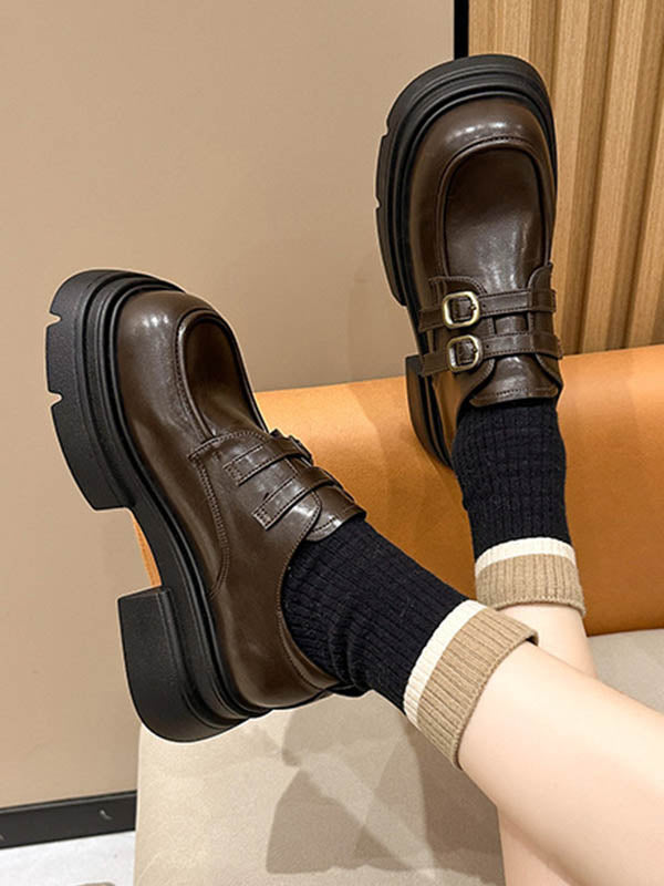 Belt Buckle Round-Toe Split-Joint Platform Shoes Mary Janes