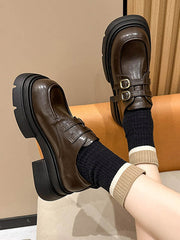 Belt Buckle Round-Toe Split-Joint Platform Shoes Mary Janes