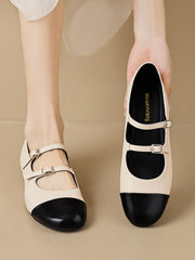 Belt Buckle Round-Toe Split-Joint Mary Janes Flat Shoes