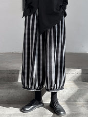 Contrast Color Elasticity Striped Loose Ninth Pants Knickerbockers