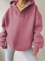 Solid Color Split-Joint Loose Puff Sleeves Hooded Hoodies Tops