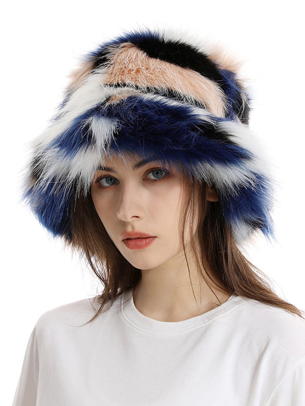 Adjustable Contrast Color Keep Warm Velvet Bucket Hat