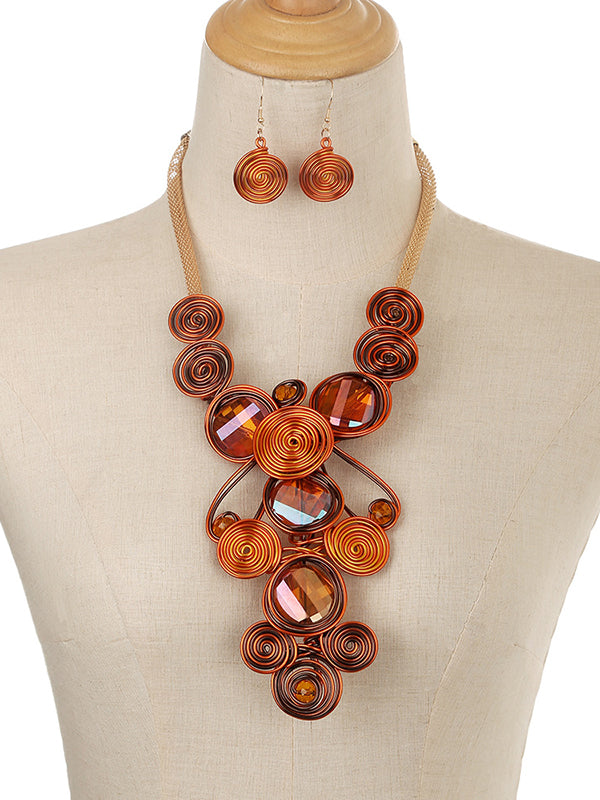 Geometric Artisan Gemstone Wirework Necklace & Earring Set