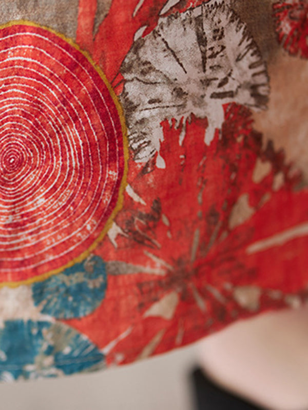 Printed Loose Short Sleeves V-Neck Maxi Dresses