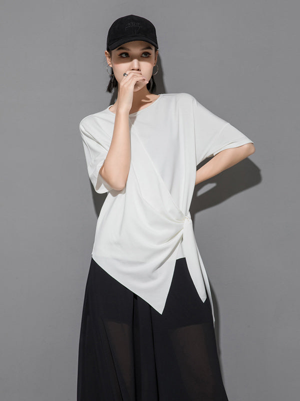 Original Irregularity Split-Joint Solid T-Shirts Tops