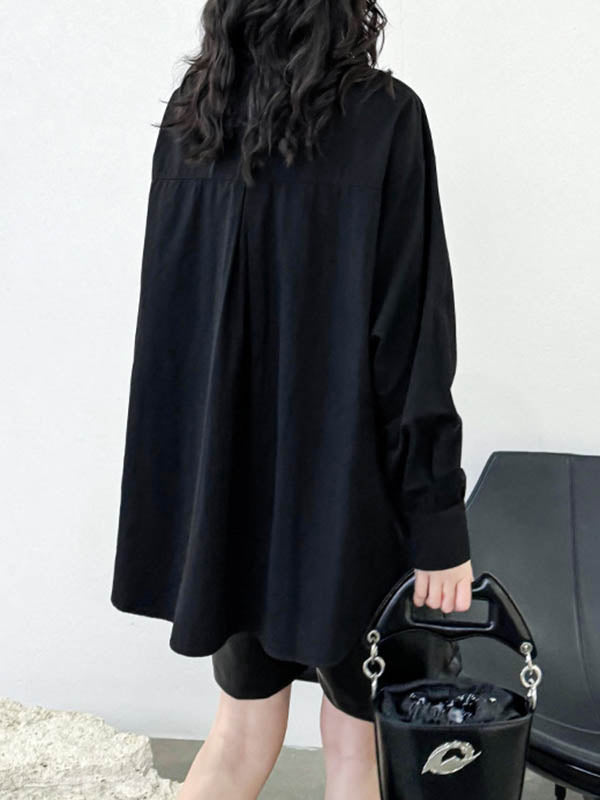 Pleated Solid Color Split-Joint Loose Sleeveless Lapel Blouses